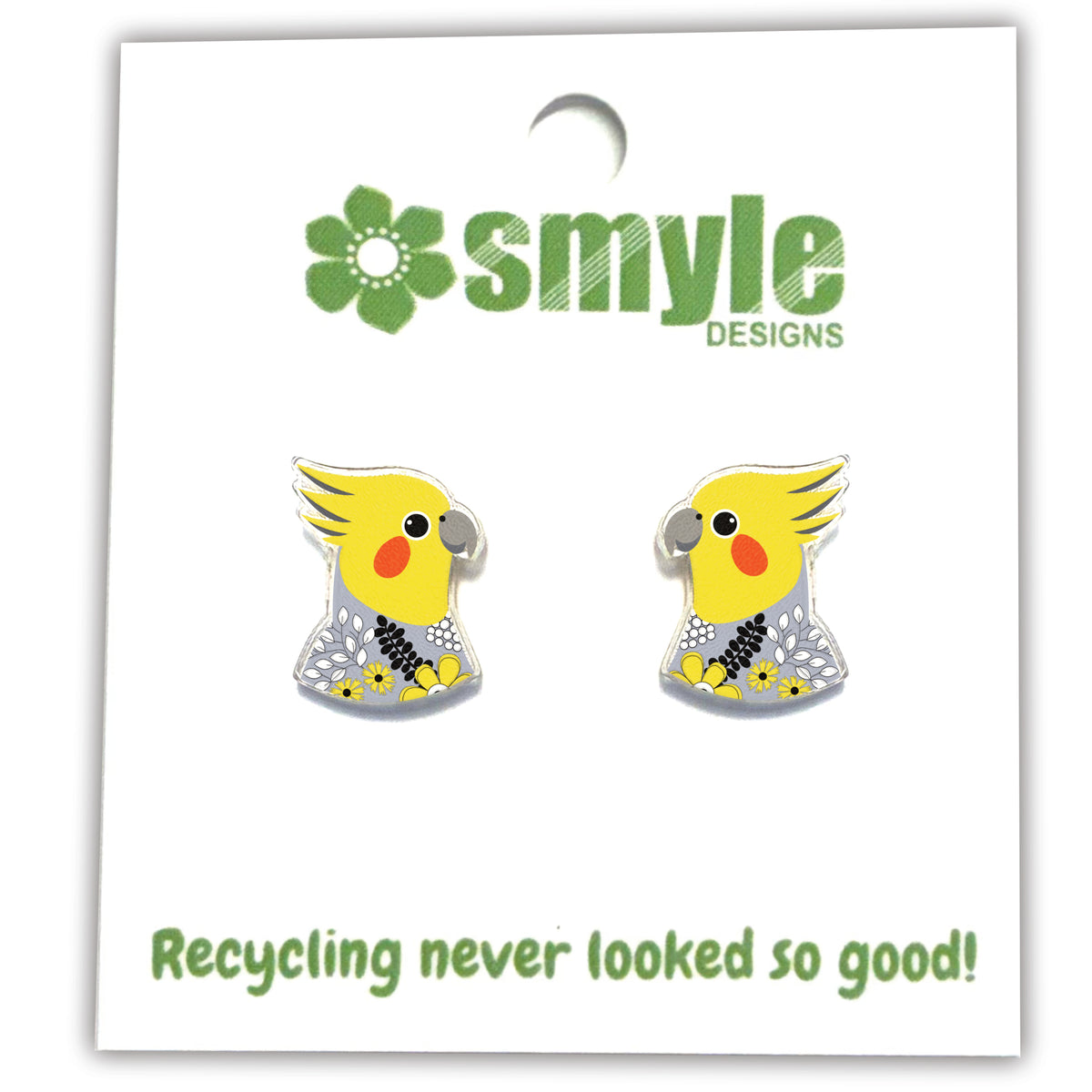 Australian native bird Cockatiel earrings packaged as a unique gift idea.