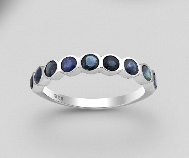 9 Sapphire Bezel Sterling Silver Ring