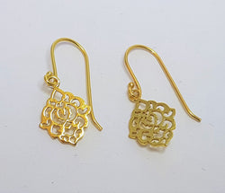 Filigree Patterned Yellow Gold Plate Sterling Silver Drop Hooks