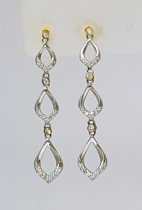 9ct White Gold Diamond Drop Earrings