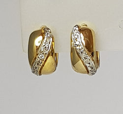 9ct Yellow Gold Curved Diamond Huggie Earrings