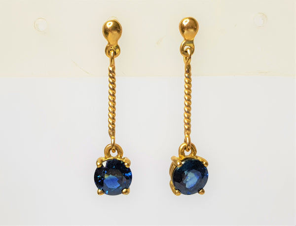 9ct Yellow Gold Twist Rope Sapphire Drop Studs