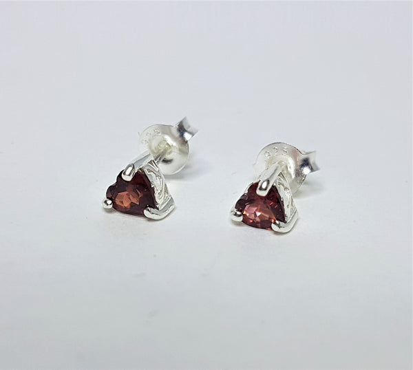 Garnet Heart Sterling Silver Studs