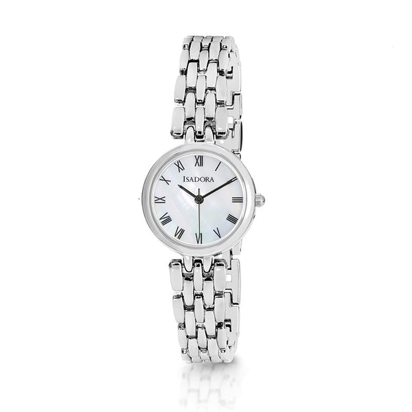 Alora by Isadora Mother Of Pearl Dial with Full Roman Figures and Silvertone Bracelet Watch