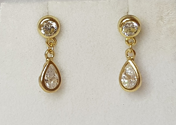 9ct Yellow Gold CZ Bezel Drop Studs