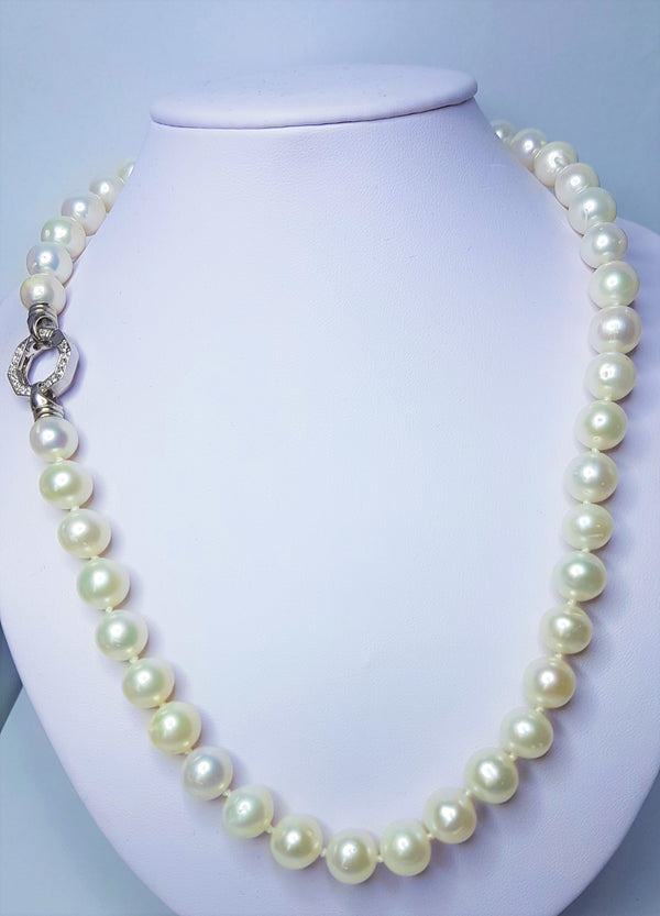 Fresh Water Pearl & CZ Necklet with Hexagonal Clasp