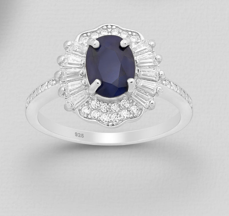 8 x 6 mm LG Sapphire and CZ Sterling Silver Halo Ring