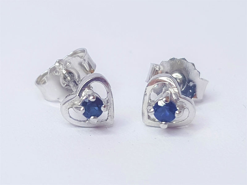 Sapphire Heart Sterling Silver Studs