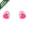 Two pink parrot-shaped earrings with a 'Best Seller' label on a white background