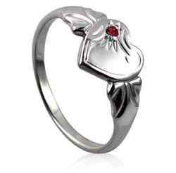 Sterling Silver Birthstone Single Heart Signet Ring - Garnet CZ