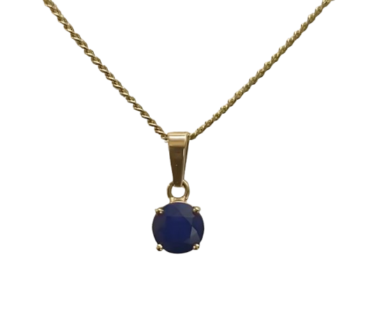 Brilliant Cut Blue Sapphire 9ct Yellow Gold Pendant