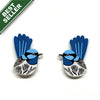 Blue bird-shaped cufflinks with a 'Best Seller' label on a white background