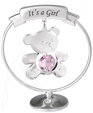 Crystal 'Its a Girl' Teddy Mobile Silver