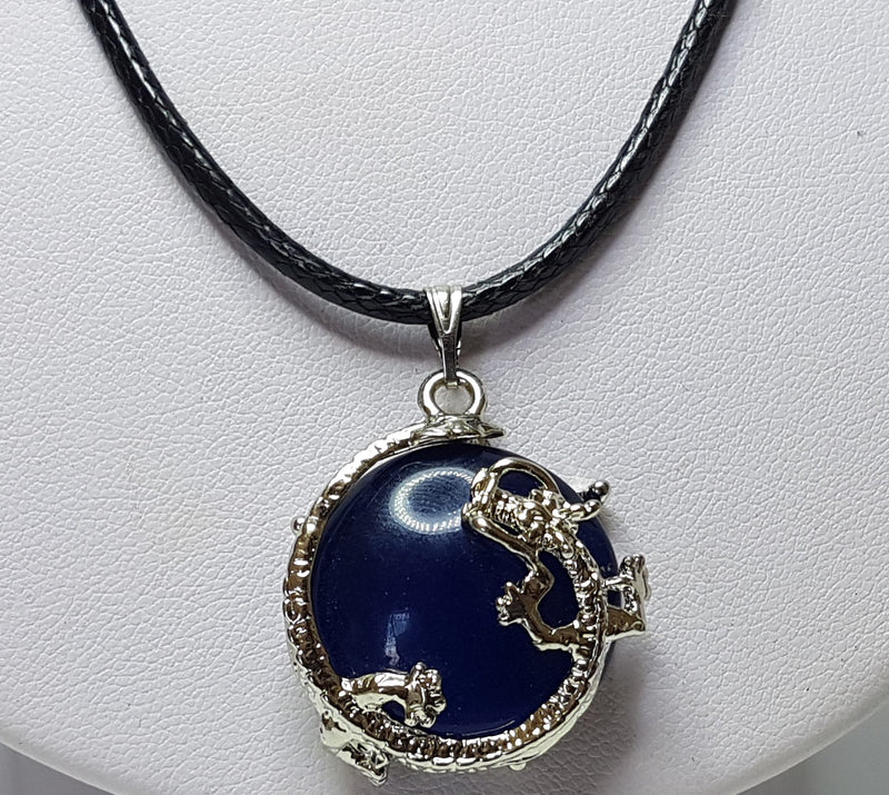 Dragon on Blue Stone Stainless Steel Pendant