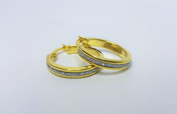 9ct Yellow Gold Rhodium Plate Centre Silver Filled Hoops