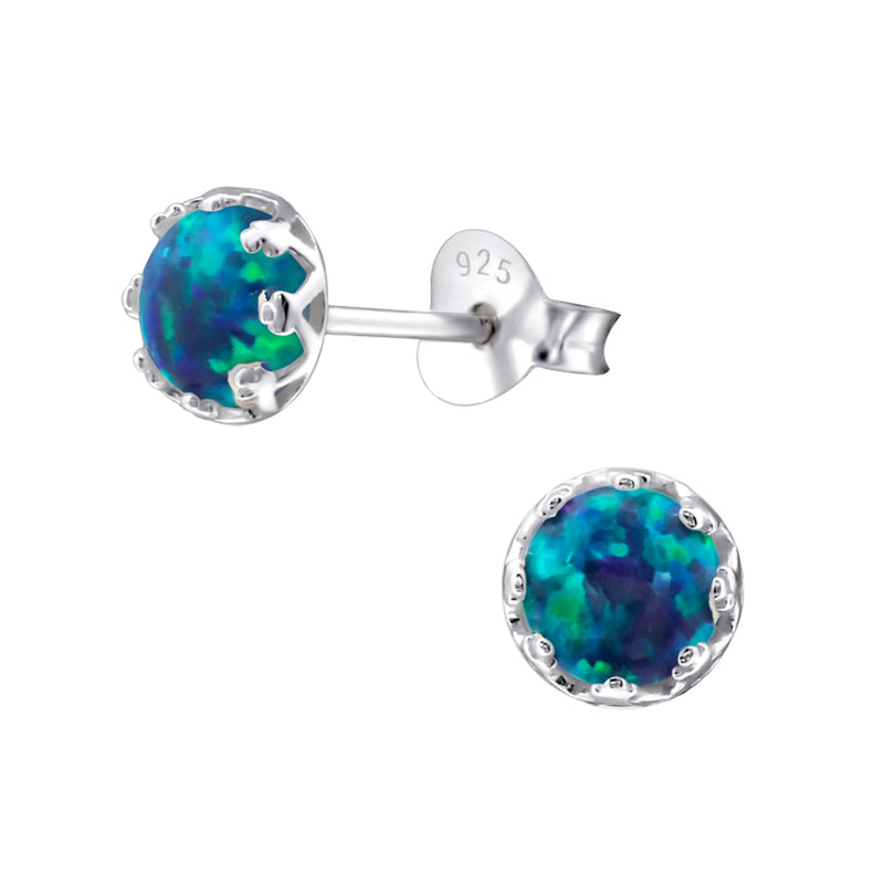 Peacock Created Opal Sterling Silver Studs