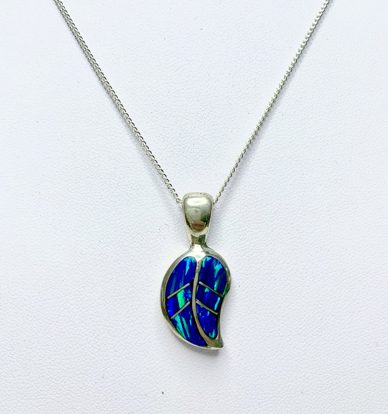 Sterling Silver Opal Leaf Pendant