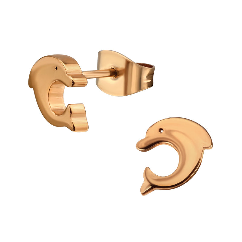 Dolphin Rose Gold Plate Stless Steel Studs