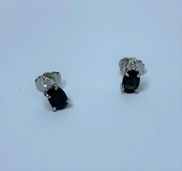 Oval Sapphire and CZ Sterling Silver Studs