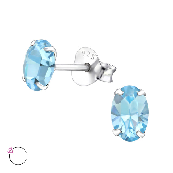 Aquamarine Crystal Claw Set Sterling Silver Studs