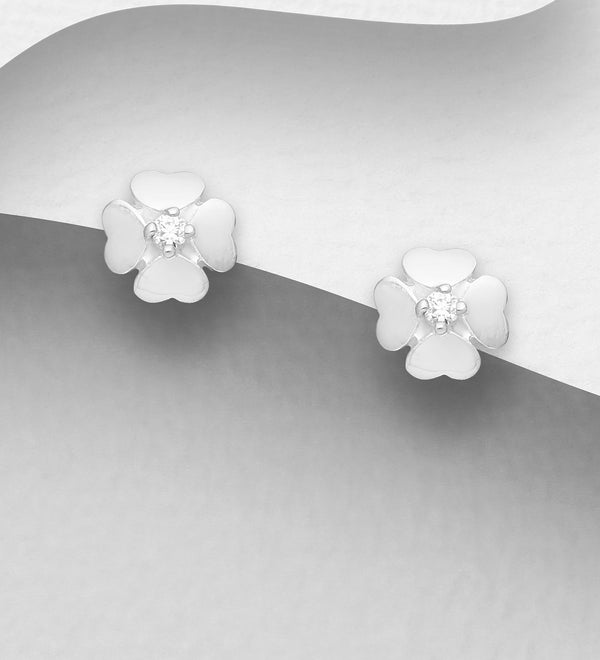 5mm Round  Flower & CZ Sterling Silver Studs