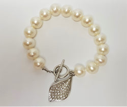 Sterling Silver White Fresh Water Pearl With Cubic Zirconia Bracelet