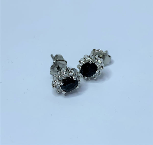 Sapphire and Cubic Zirconia Cluster Sterling Silver Studs