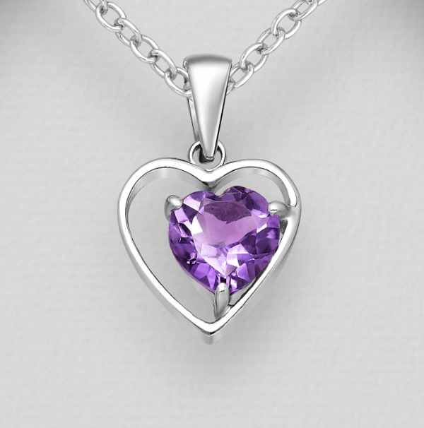 Amethyst Heart Claw Set Sterling Silver Heart Pendant