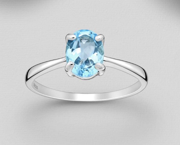 8x6mm Oval Blue Topaz Sterling Silver Ring