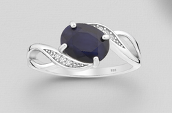 10x8mm Oval LG Sapphire Sterling Silver Ring With Embellished Band