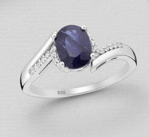 8x6mm Oval LG Sapphire Sterling Silver Ring With CZ Embellished Band