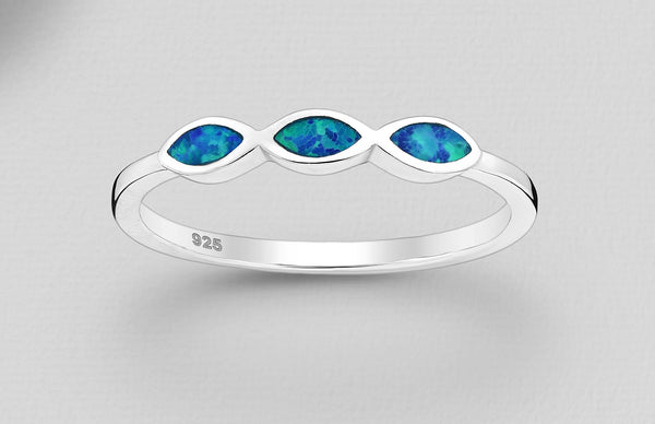 3 Created Opal Bezel Sterling Silver Ring
