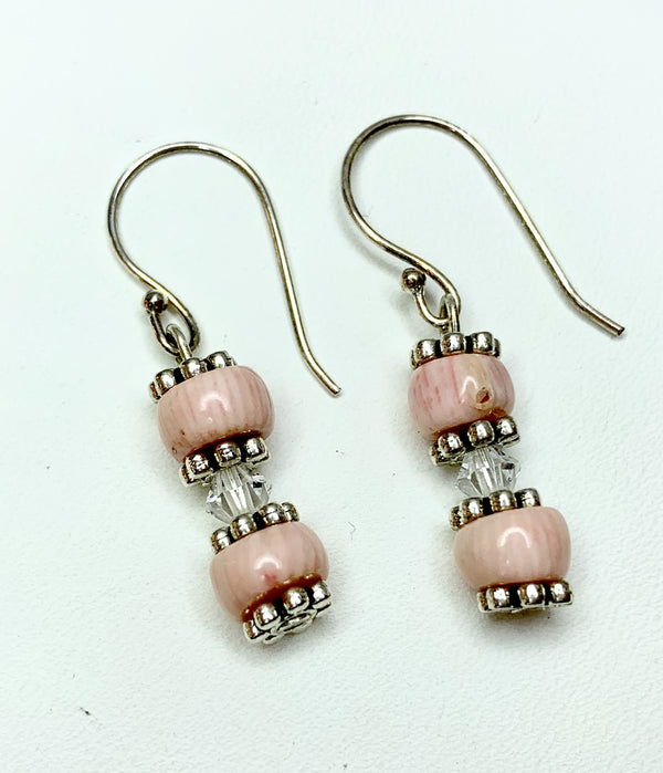Rose Coral and Clear  Swarovski Crystal Sterling Silver Drops