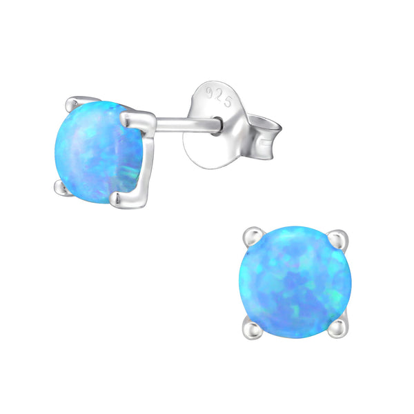 5mm Created Opal Azure Sterling Silver Studs