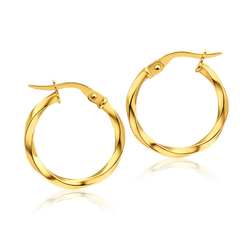 Stainless Steel 20mm Twisted Hoop Earring IP Gold Plated