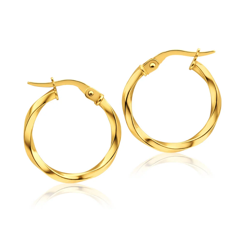 Stainless Steel 20mm Twisted Hoop Earring IP Gold Plated