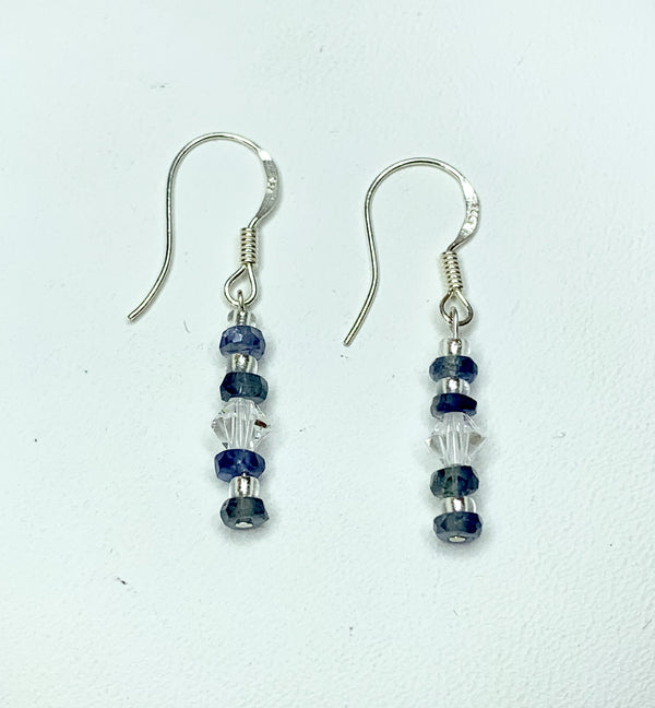 Sapphire and Swarovski Sterling Silver Drop Earrings