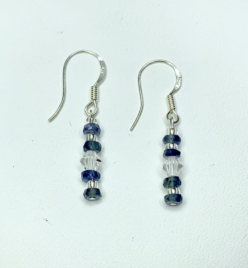 Sapphire and Swarovski Sterling Silver Drop Earrings