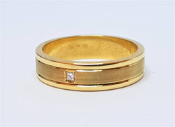 9ct Yellow Gold Faceted with Diamond Ring