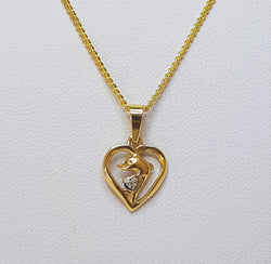 9ct Yellow Gold open Heart Diamond Set Dolphin Pendant