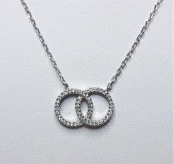 Double Circle of Love Cubic Zirconia Sterling Silver Necklace  with attached Sterling Silver Chain