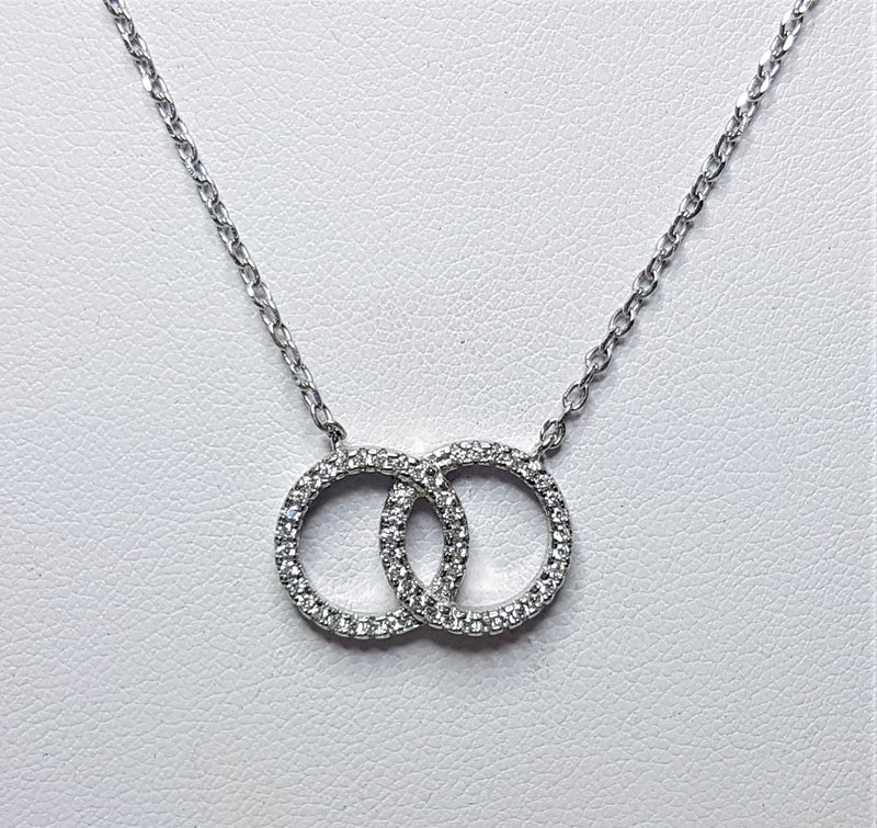 Double Circle of Love Cubic Zirconia Sterling Silver Necklace with