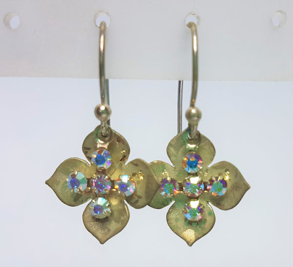 Silver Crystal Flower Two Piece Earrings