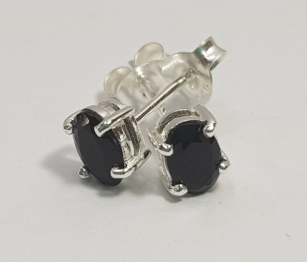 Oval Black Onyx Claw Set Sterling Silver Studs