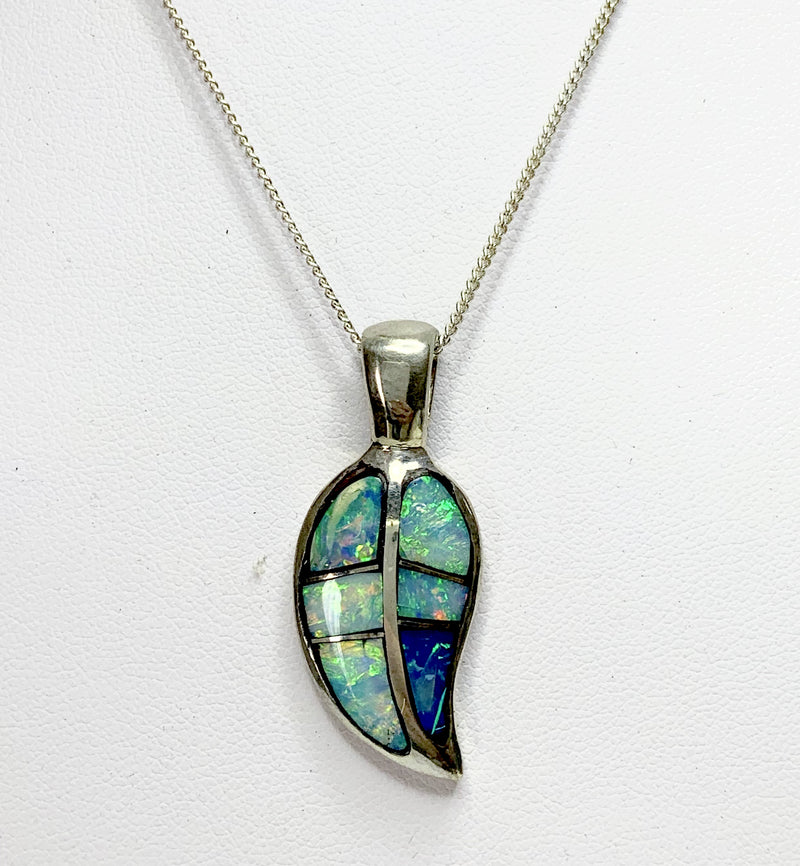 Sterling Silver Solid Opal Leaf Pendant