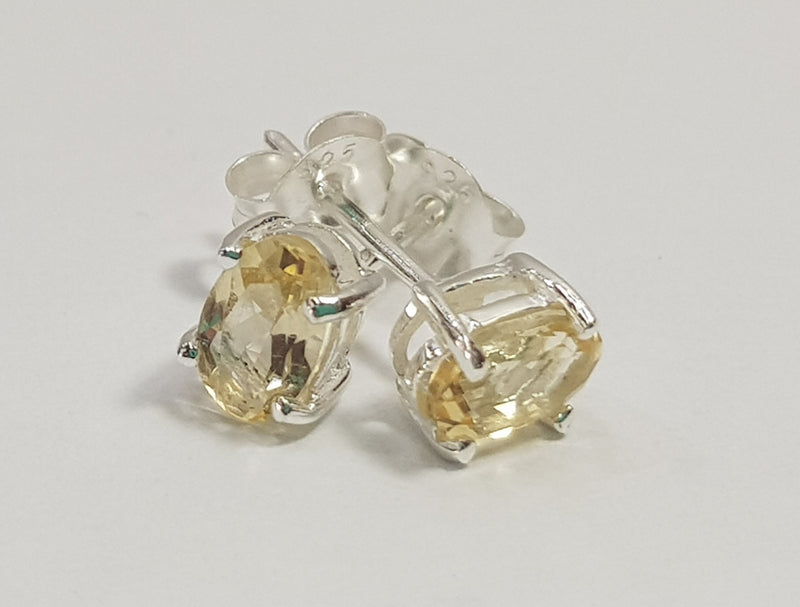 Oval 6x4mm Claw Set Sterling Silver Studs