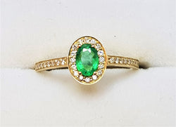 9ct Yellow Gold Emerald and Diamond Halo Ring