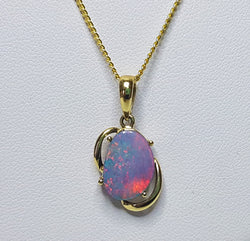 9ct Yellow Gold Freeform Boulder Doublet Opal Pendant