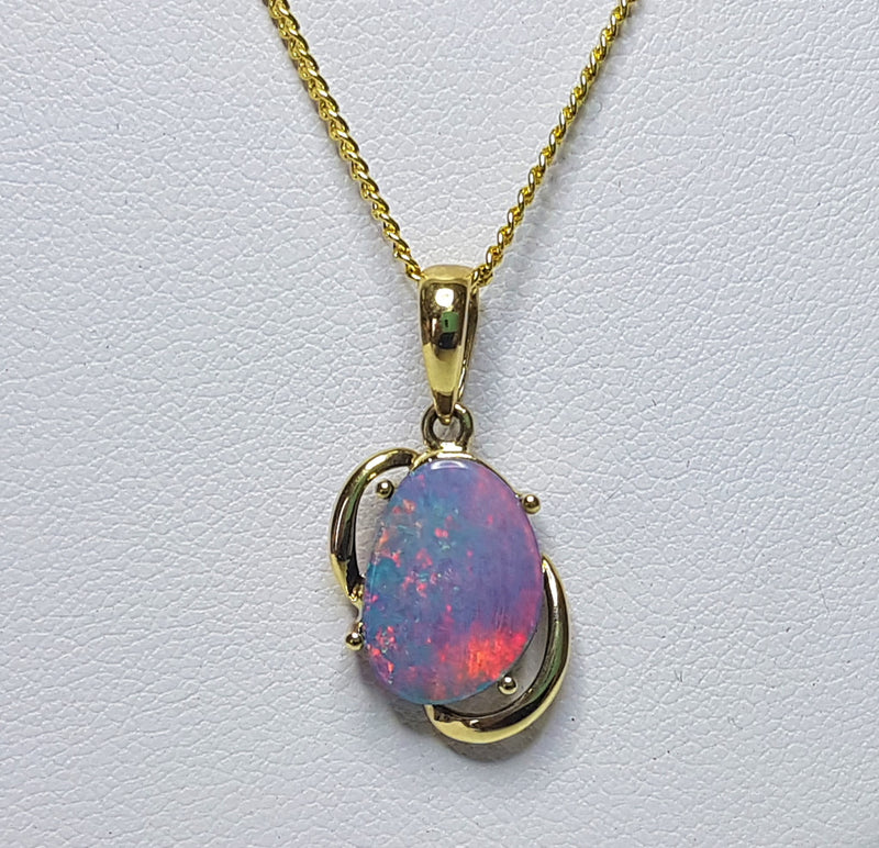 9ct Yellow Gold Freeform Boulder Doublet Opal Pendant