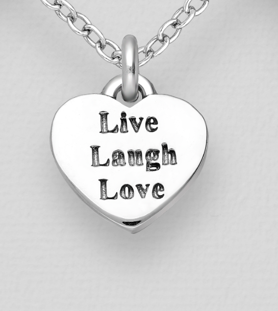 "Live Laugh Love" Engraved Sterling Silver Pendant